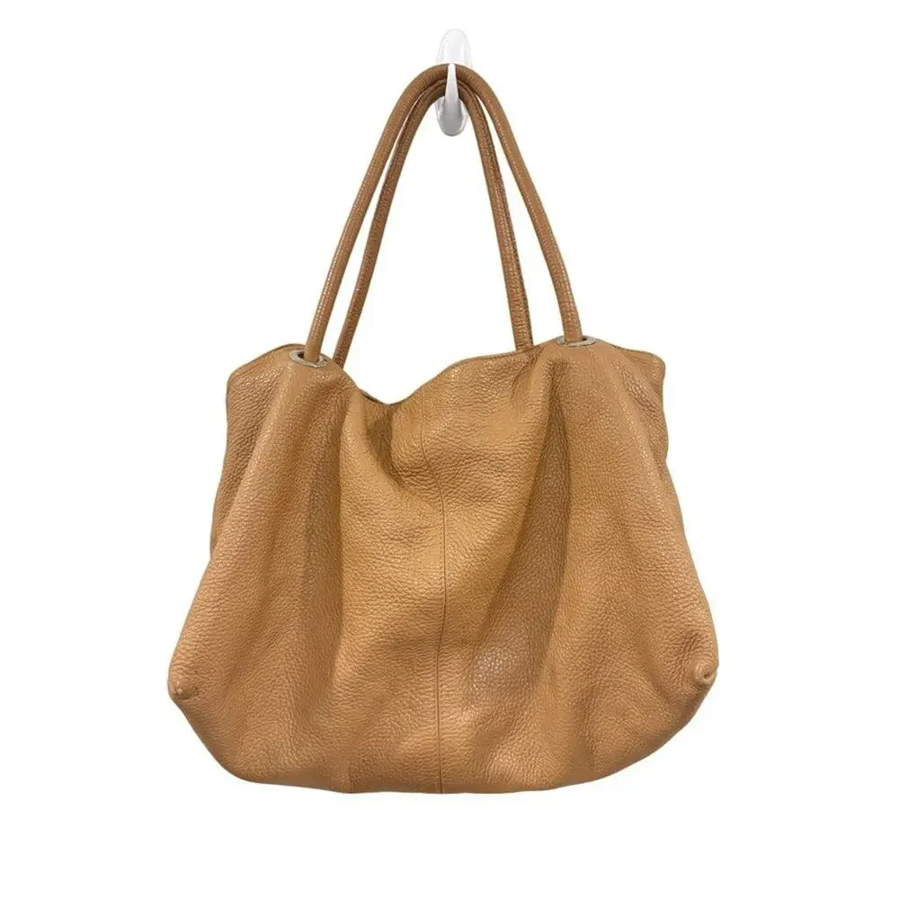 Furla Tan Pebbled Leather Chain Lock Drawstring Satchel Shoulder‎ Bag Y2K Boho